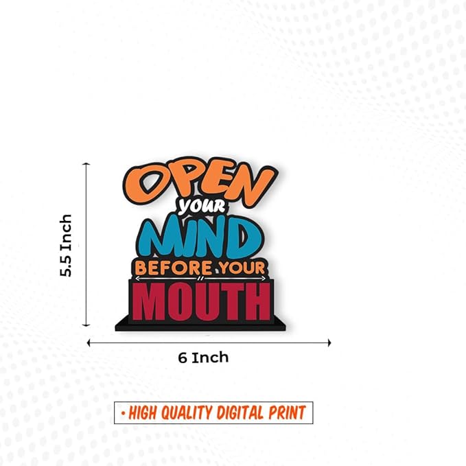 Artvibes Wooden Idols and Figurine Open Your Mind Before Your Mouth Quote Table Decor for Office Desk | Home Decor Item