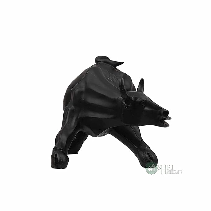 Indicast Resin 10" Inch Geometric Statue Bull Sculpture Ornament Abstract Animal Figurines Room Desk Decor | Black