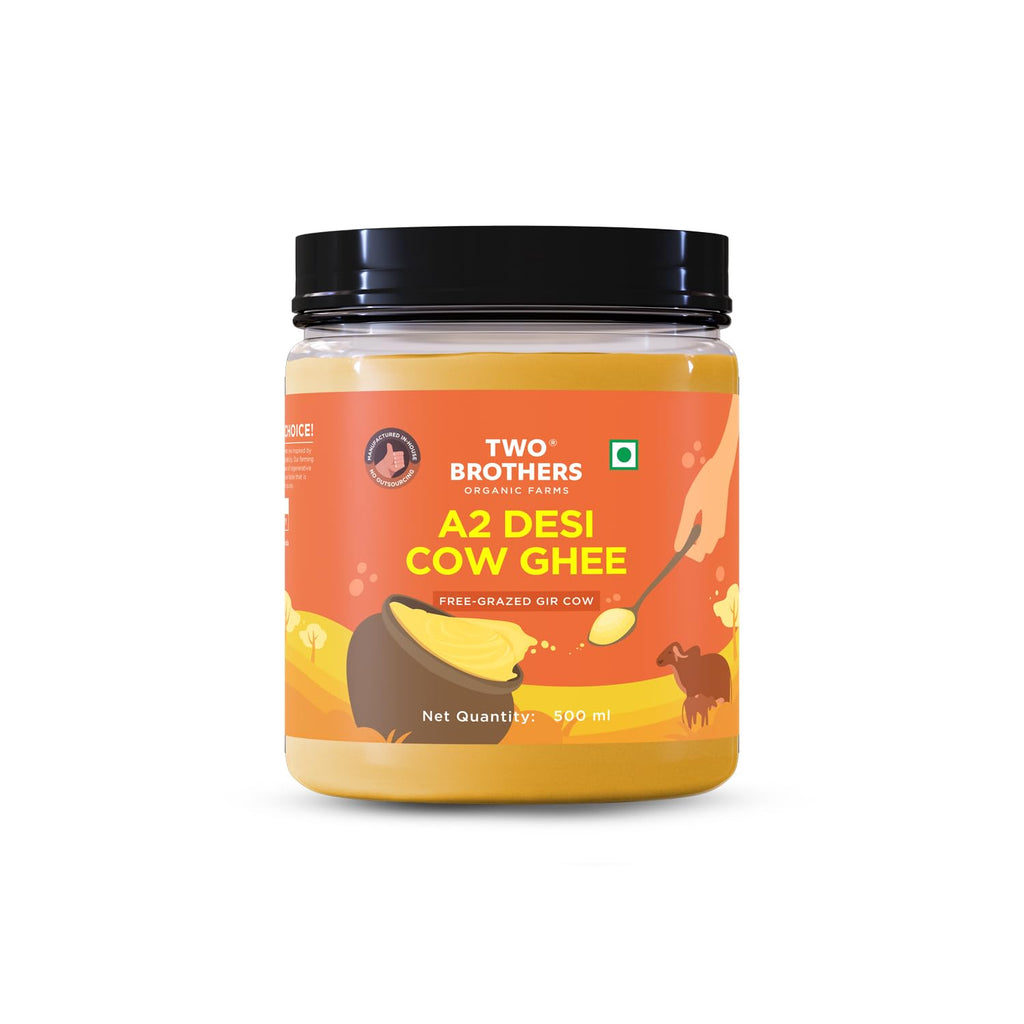 Two Brothers Organic Farms Desi Gir Cow Ghee (500ml) | Made with A2 Cow Milk | Grass-fed Gir Cows | Handcrafted in Small Batches