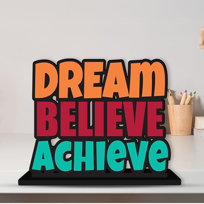 Artvibes Wooden Idols and Figurine Dream Believe Achieve Quote Table Decoration for Office Desk | Home Decor | Living Room