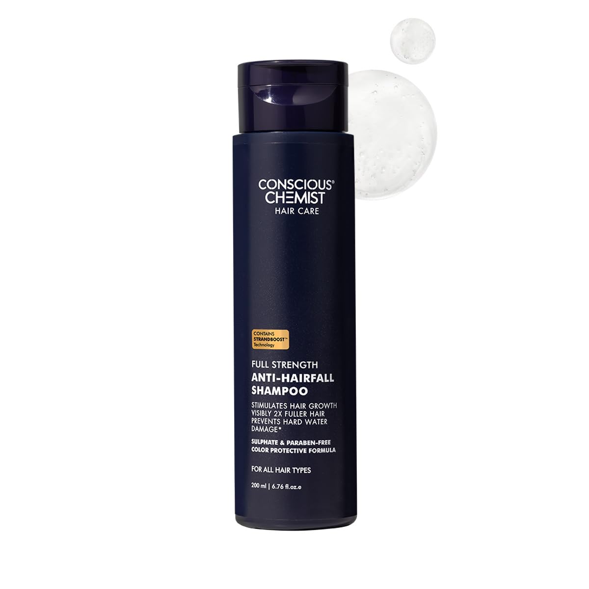 Conscious ChemistÂ® Anti Hairfall Shampoo | Saw palmetto, Yeast Extract, Rosemary OIl & Keratin | 2x Hair Fall Control & Hair Growth | Hard Water Safe | With StrandBoostâ„¢ï¸ Technology | Paraben & SLS Free | For All Hair Types | Women & Men | 200ml