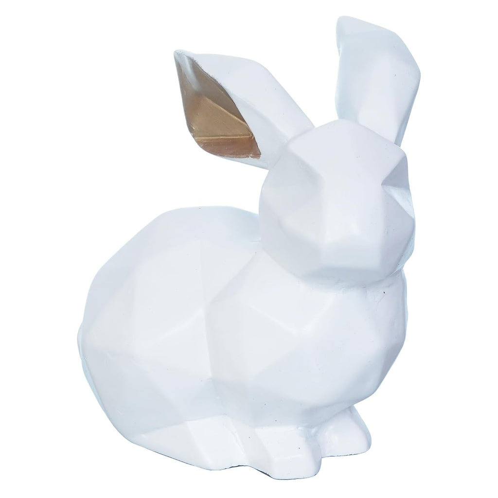Ecraftindia Geometric Polyresin White Rabbit Statue Animal Figurine Decorative Showpiece for Home