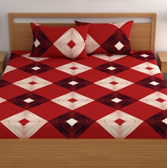 Dreamlet Prime Collections 160tc Pure Cotton Breathable Supersoft Wrinkelfree Double Flat Bedsheet With 2 Pillow Covers | Red Brown