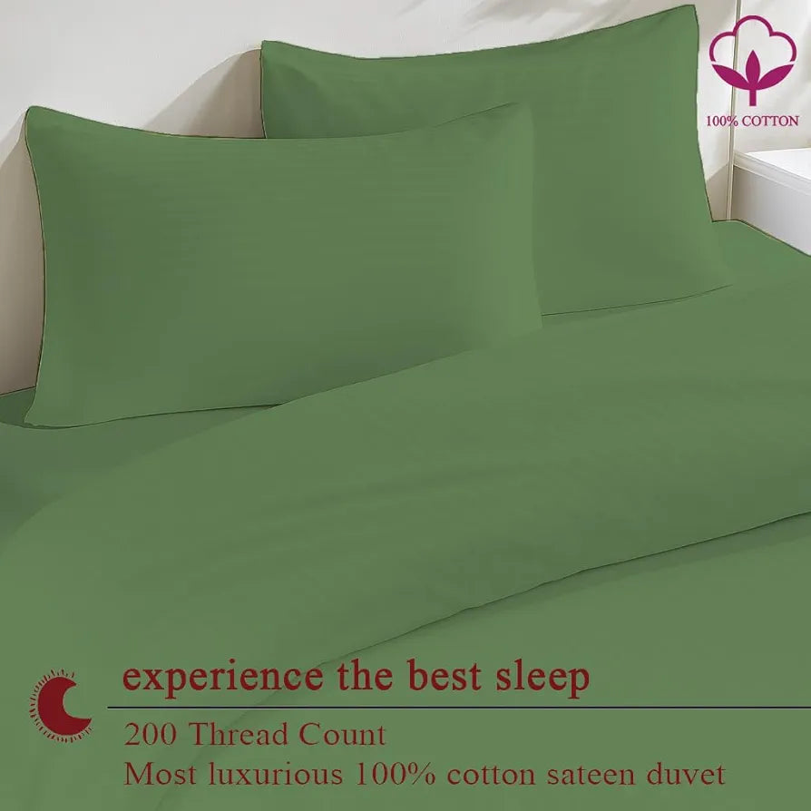 Trance Home Linen Zippered 100% Cotton 200TC Satin Stripe King Size Duvet Cover Quilt Cover Blanket Cover Razai Comforter Cover with 2 Pillow Covers Colour Moss Green