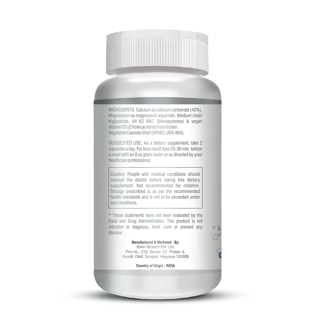 Vokin Biotech Calcium with Magnesium, Vitamin D3 & Vitamin K2- Mk-7 - Support Bone Health- 572mg - (90 Capsule)