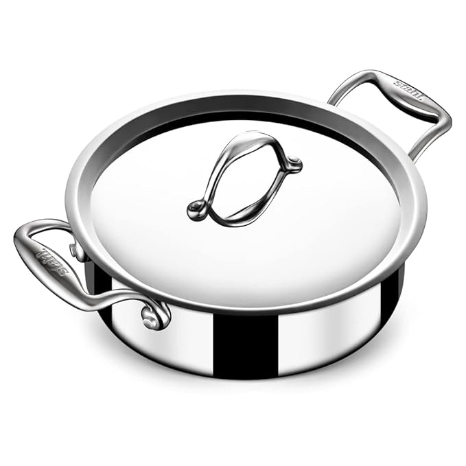 Stahl Triply Stainless Steel Casserole With Lid | Triply Stainless Steel Sauce Pot | Induction Pan | Artisan 4820 | Dia 20 Cm | 2.2 Litres