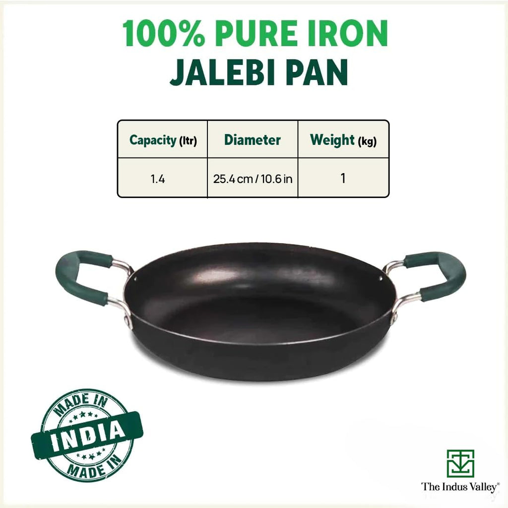 The Indus Valley Pre-Seasoned Iron Jalebi Pan with Silicon Handle