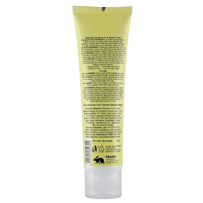 Avon Naturals Sunflower and Neem 3-in-1 Cleanser Scrub Mask - 100 gms