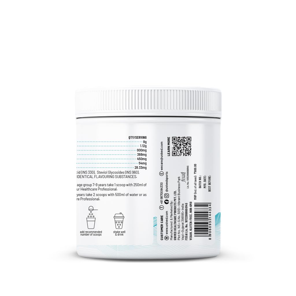 Unived Juniorâ€™s Hydration Mix | For Young Athletes | For Energy and to Replenish Lost Electrolytes & to Rehydrate | Essential Electrolytes with Vitamin C & Zinc | Ages 7-18 (Unflavoured)