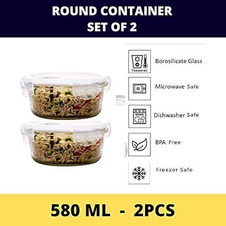 Femora Borosilicate Glass Containers for Kitchen | Storage Box for Kitchen With Air Vent Lid | Set of 2 | 580 Ml Each