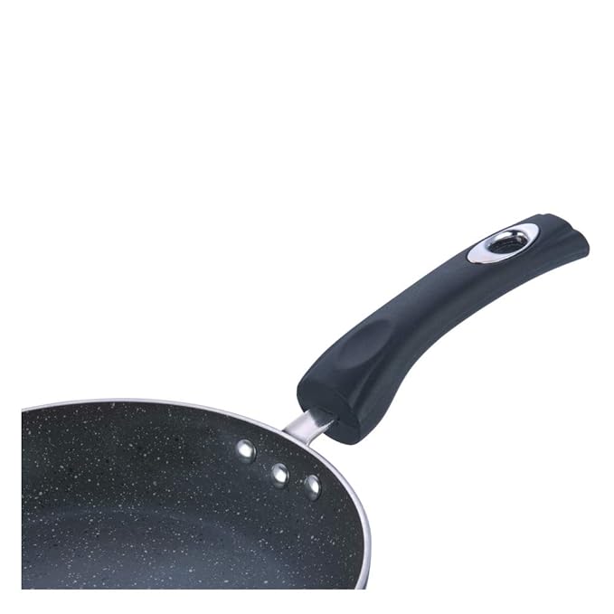 Vinod Zest Marbilo Aluminium Non Stick Frypan - 22 cm | Skillet Pan | 3 mm Thick | 5 Layer Coating | Stain Resistant |Stay Cool Handle