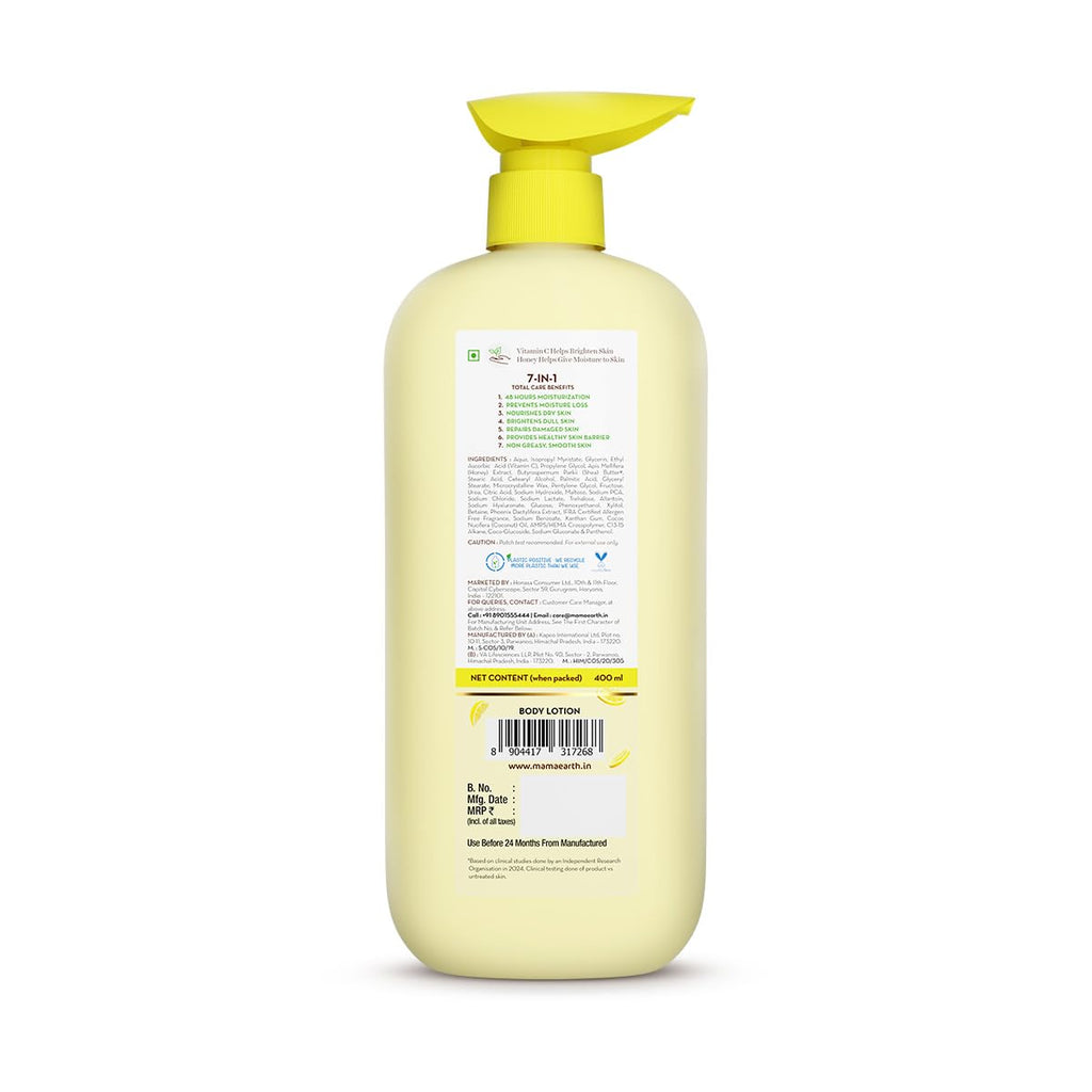 Mamaearth Vitamin C Daily Glow Body Lotion For Skin Brightening with Vitamin C & Honey 400ml|Nourishes Dry Skin|48 H Moisturization| 100% Natural Butter | Non-Greasy Smooth Skin | For All Skin Types