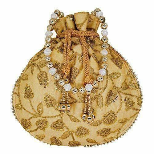 Ethnic Silk Potli bag Clutch Batwa Pouch with Embroidery and Metal Bead work Gift For Women