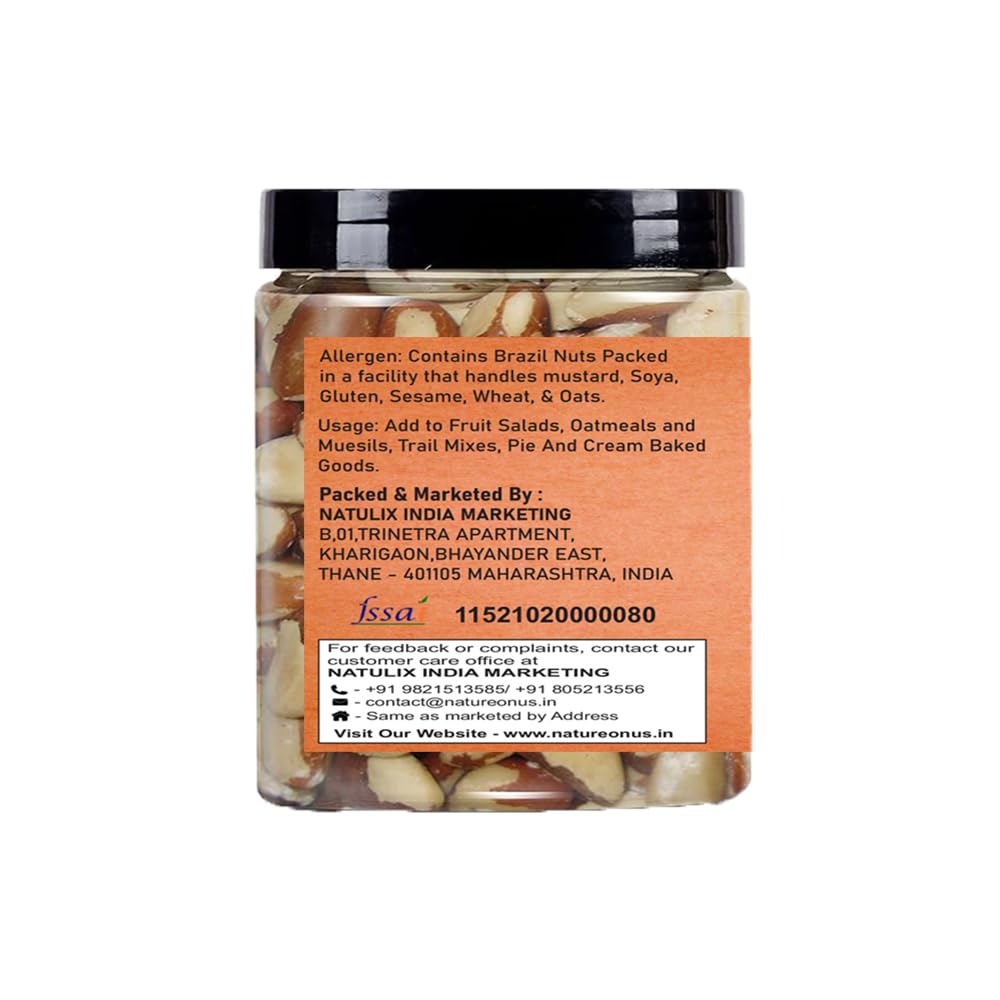 NatureOnus Brazil Nuts 100g, Premium | Rich in Selenium and Antioxidant Rich | Superfood | Have 1 Daily (Grade A ++ Nuts, Premium Jumbo Size, Imported) (100gms)