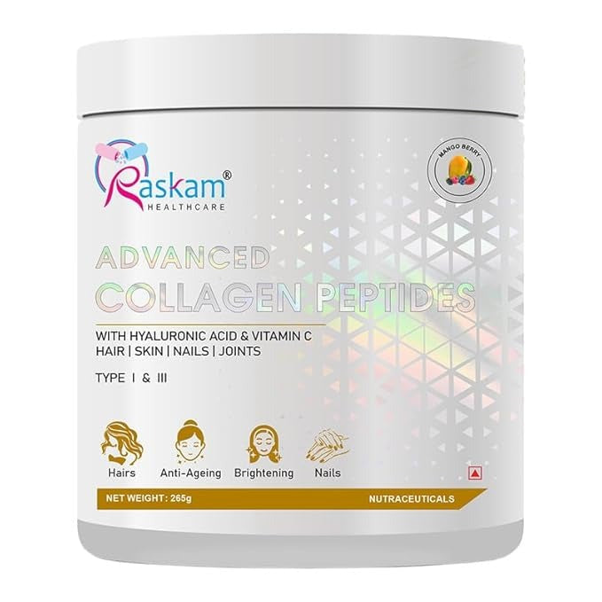 Raskam Advanced Peptide Collagen Powder Type 1 & 3 Collagen Peptides Powder Mangoberry - 265 gms