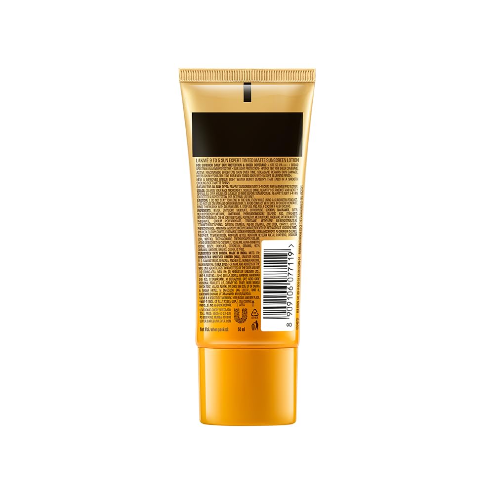 Lakme Sun Expert Tinted Sunscreen SPF 50 PA +++ | Broad spectrum UVA/B protection | Blue light protection | No White Cast | for all dry, oily, normal skin| Matte Finish | 50 ml