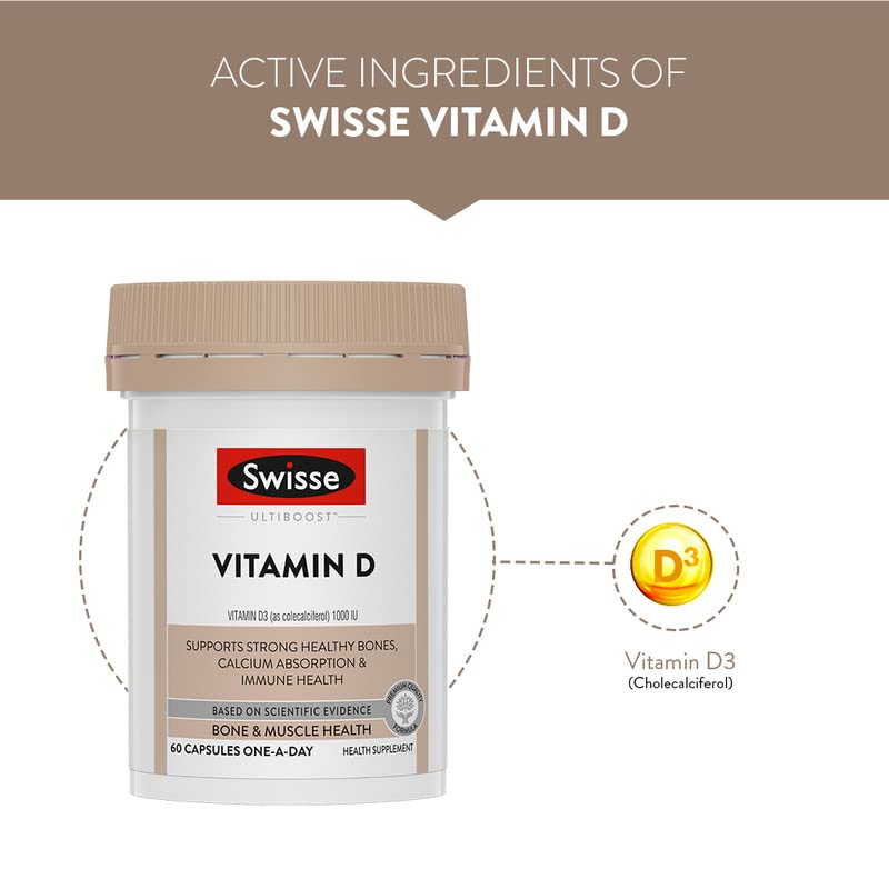 Swisse Vitamin D - 100% RDA of Vitamin D3 (Manufactured In Australia, Internationally Proven Formula) High Absorption Vitamin D3 For Healthy Bones, Immunity & Strong Muscles (90 Tablets)