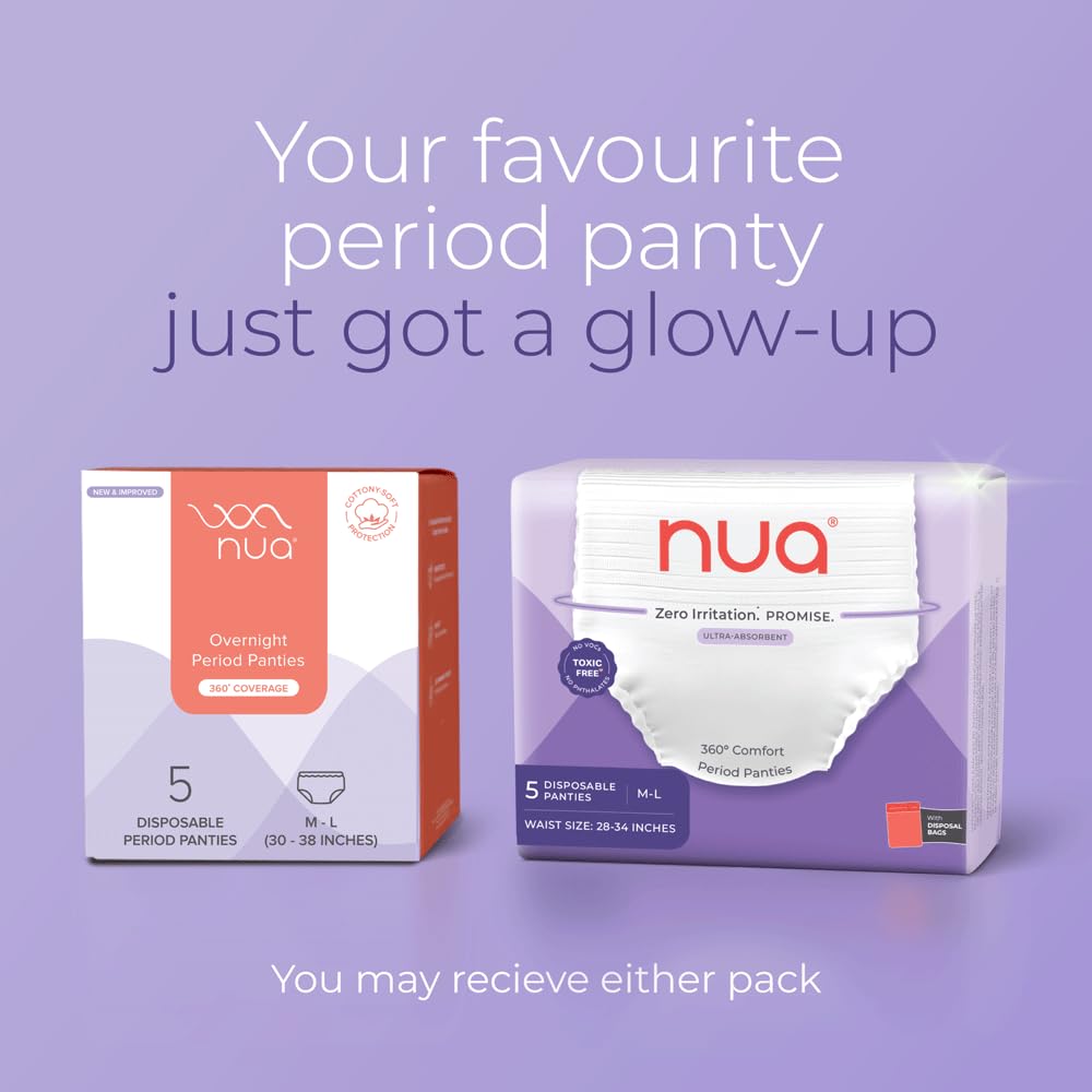 Nua 360Â° Comfort Period Panties (M-L) | Pack of 5 | Ultra-Absorbent | Zero Irritation | 4X Comfort | for Heavy Flow | No rashes | Leakproof | Seamless | 100% Toxic-Free, Dermatologically Tested