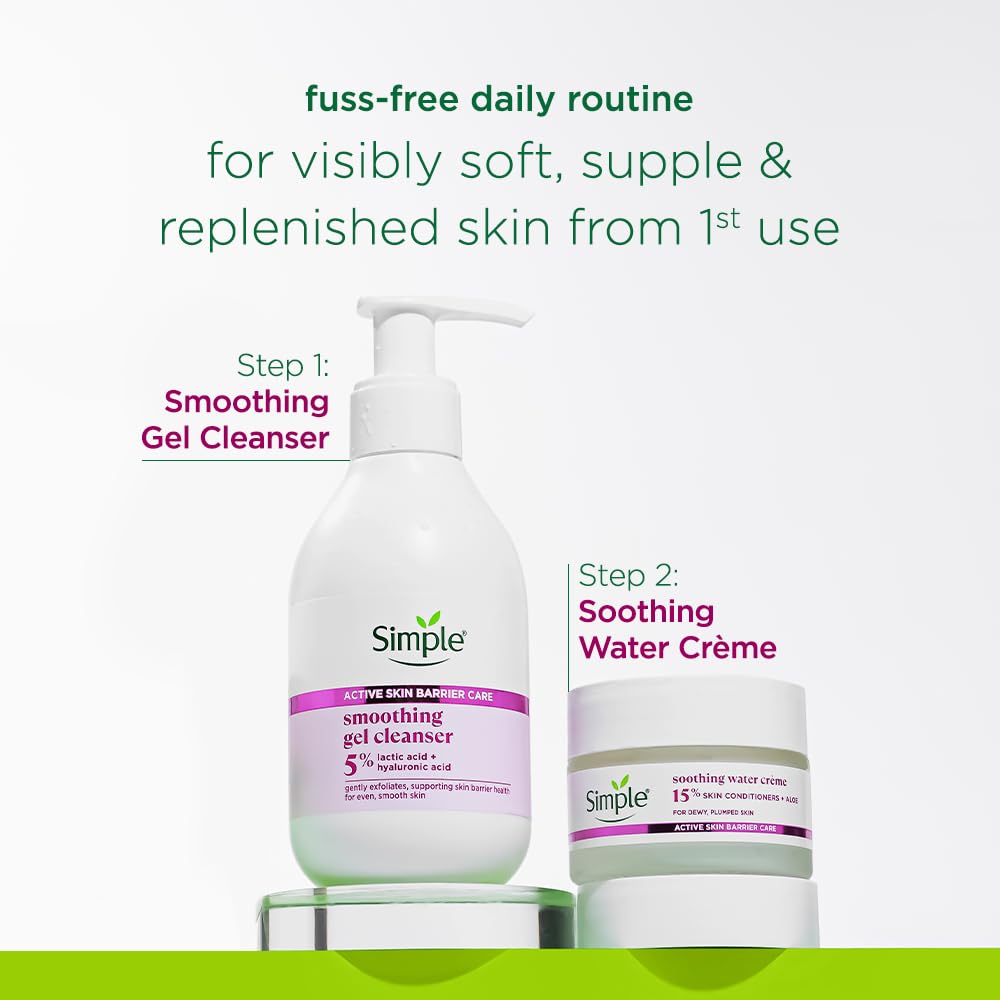 Simple Active Skin Barrier Care Smoothing Gel Face Cleanser 150 ml | with 7% Ceramide boosters, Lactic Acid & Hyaluronic Acid | Gently Exfoliates