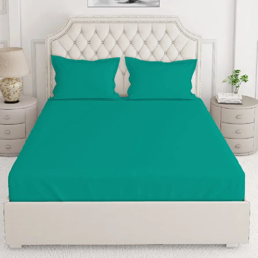 Layers Be Bold Cotton Bedsheet Set for All Seasons Lightweight 140 TC King Size Aqua Green