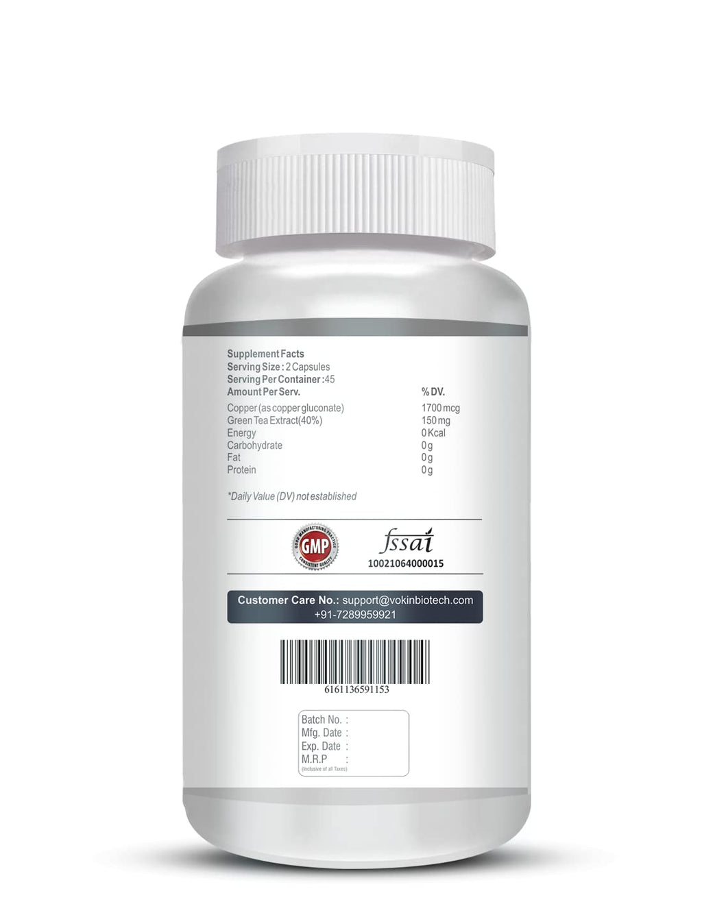 Vokin Biotech Chelated Copper Gluconate â€“ Support Connective Tissues â€“1700mcg â€“ 90 Capsules