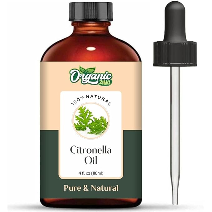 Organic Zing Citronella Essential Oil Pure & Natural for Skin, Face, Hair Care, Aromatherapy, Diffuser, Conditioner- 118 Ml