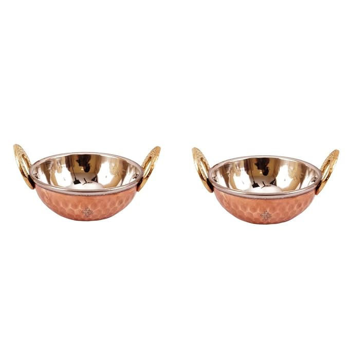 Indian Art Villa Hammered Steel Copper Kadhai Wok Bowl - 200 ml