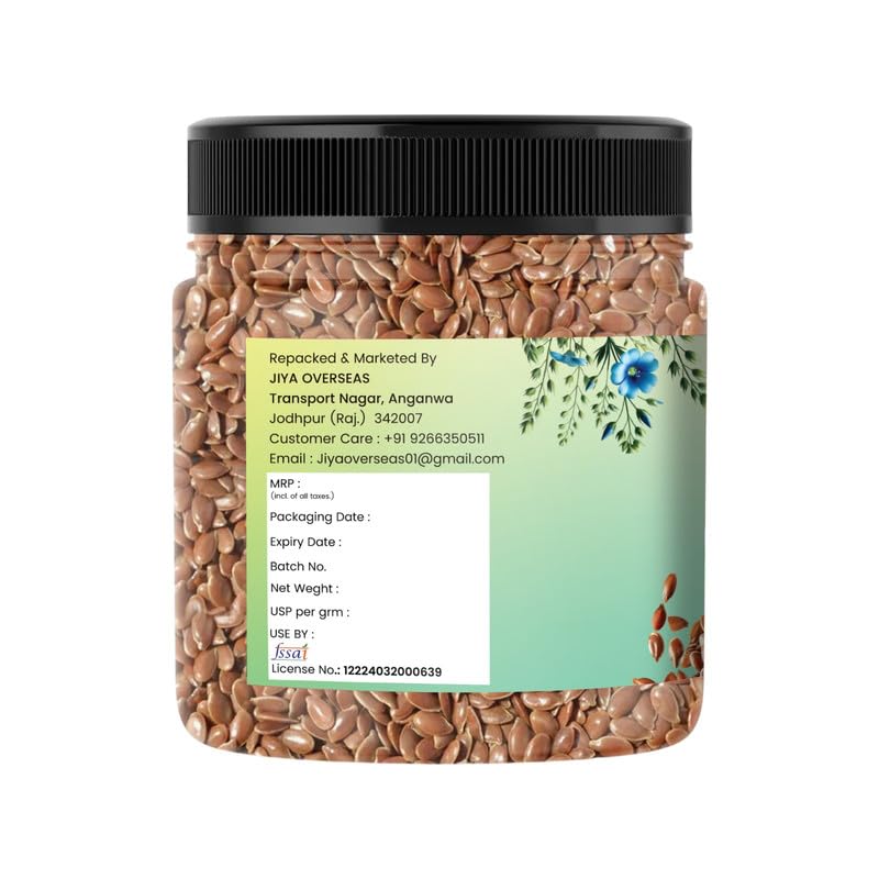 MarwarBites Flax Seeds | Natural & Unroasted | Whole Premium Seeds in Resealable Jar | Raw Edible Grade | Ideal for Cooking, Baking, Topping, Smoothies, Salads & More