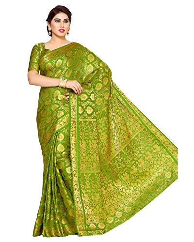 Mimosa Women's Olive Kanchipuram Silk Saree With Blouse Piece