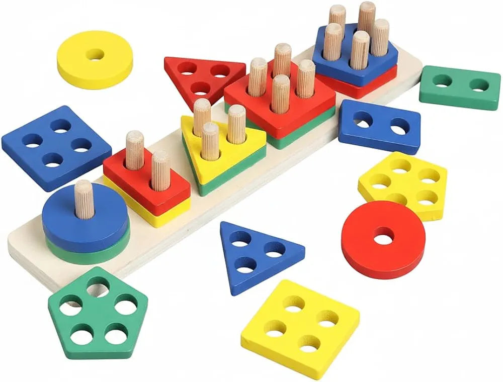Wishkey Wooden Angle Geometric Stacker Shape Sorter Blocks,Educational Intelligence Early Learning Column Puzzle