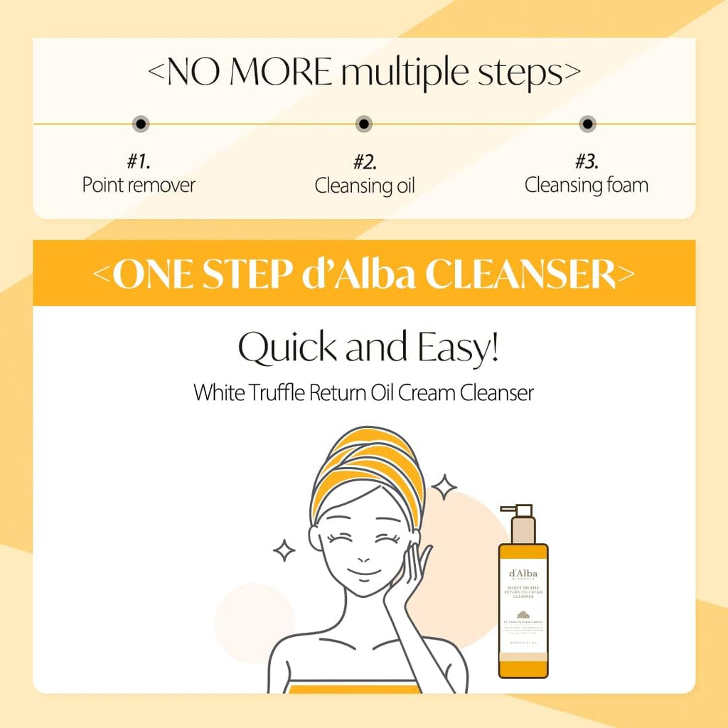 dâ€™alba Piedmont Italian White Truffle Return Oil Cream Cleanser, Vegan Skincare, Easy One Step Cleanser for Sebum & Makeup Removal, Hydrating Cleanser, for Sensitive Skin, Korean Skin Care, 150ml
