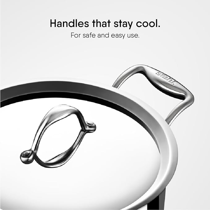 Stahl Artisan Triply Stainless Steel Sauce Pot/ Casserole With  Glass Lid | Induction Pot | Briyani Pot/ Handi | 2 L | 18 Cm