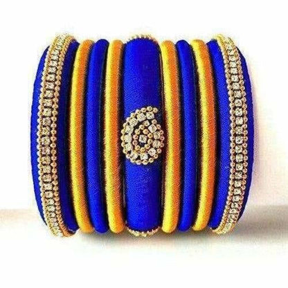Royal Blue Grand Wedding Silk Thread Bangle Set with Jhumka Ear rings