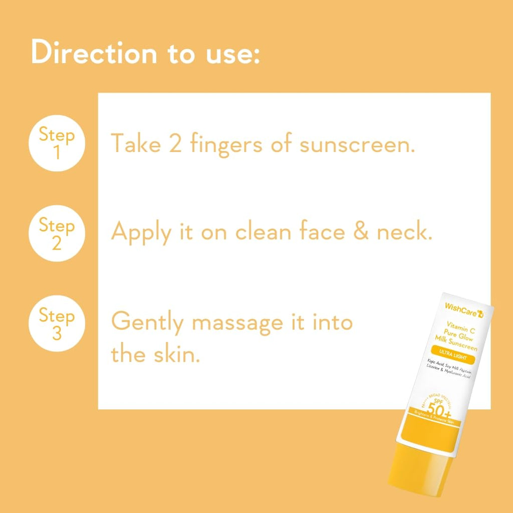 WishCare Super Bright Vitamin C Face Serum and Vitamin C Pure Glow Milk Sunscreen with SPF 50 PA+++(30ml + 50ml), All Skin Type