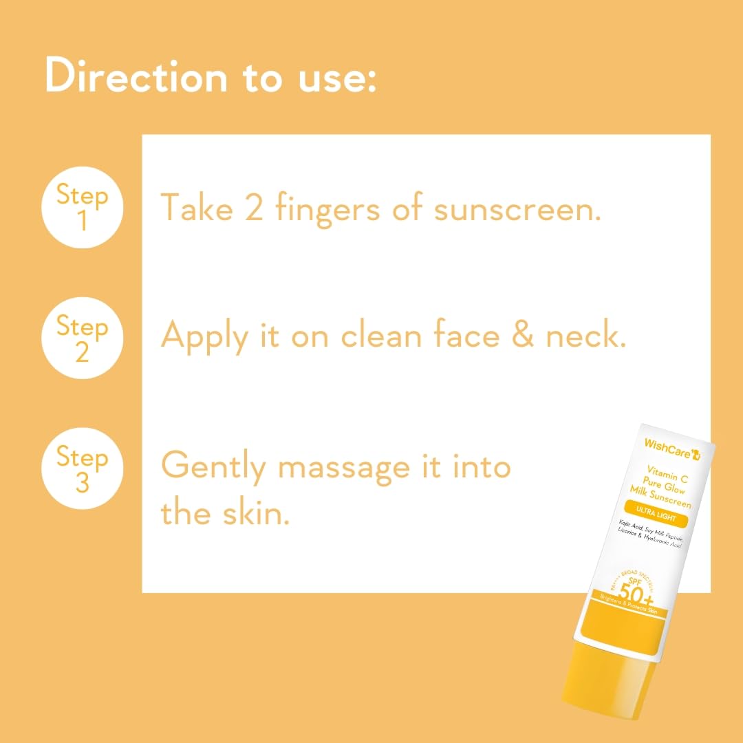 WishCare Super Bright Vitamin C Face Serum and Vitamin C Pure Glow Milk Sunscreen with SPF 50 PA+++(30ml + 50ml), All Skin Type