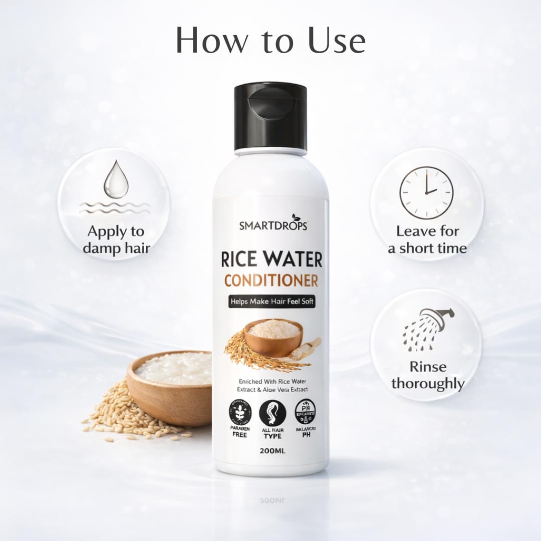 Smartdrops Rice Water Conditioner | Rice Water Conditioner with Rice Water Keratin | With Aloe Vera Extract For Soft Hair Feel | Daily Hair Care Conditioner For Men And Women | Pack 1
