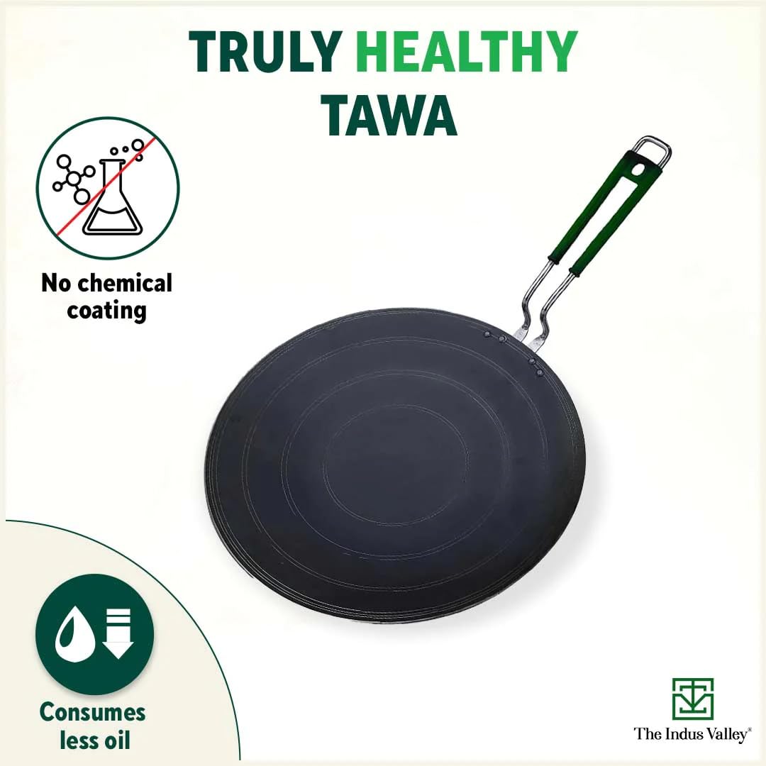 The Indus Valley Pre-Seasoned Iron Concave Tawa For Dosa/Chapathi With Silicone Grip