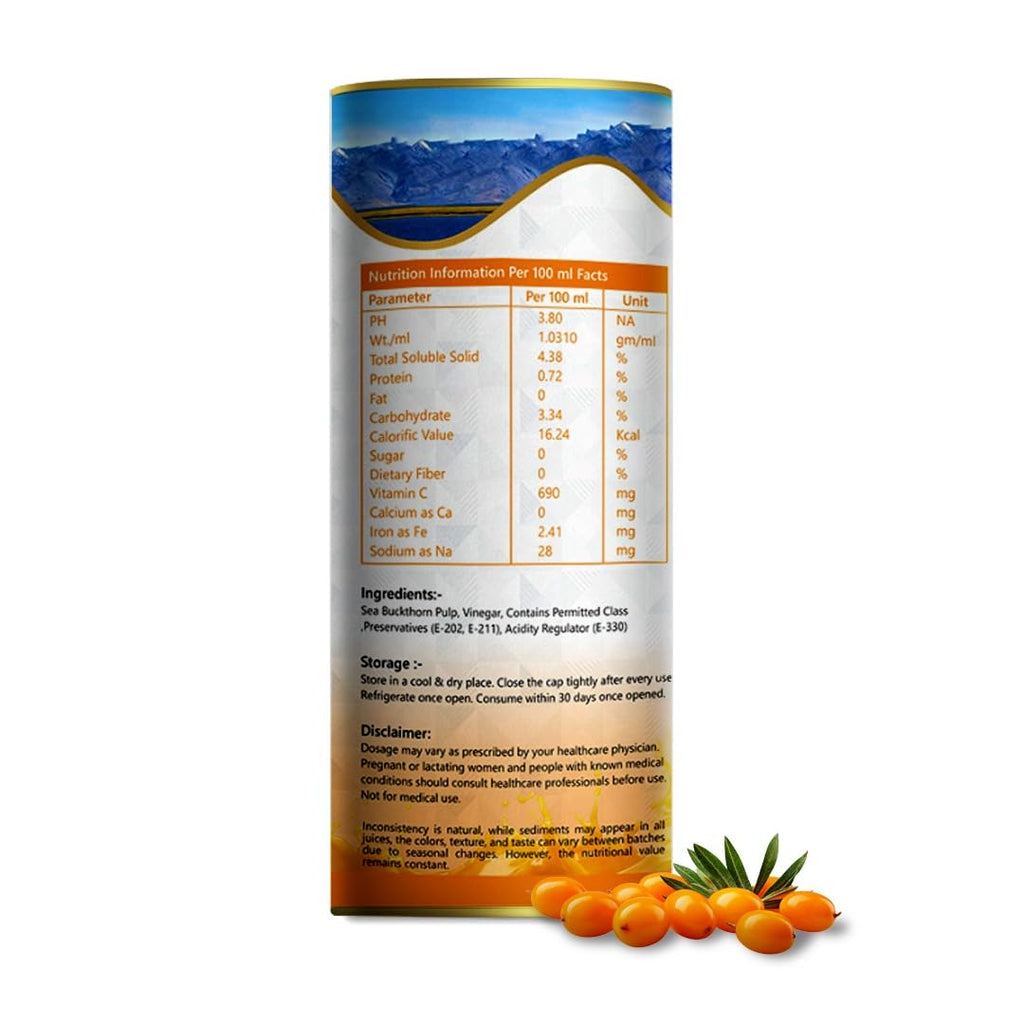 Growfitz Himalayan Sea Buckthorn Pulp Concentrate 500 ML | Cold-Pressed | Makes 80 Glass, Natural Vitamin C, Omega 3 6 7 9, Antioxidants | Immunity, Skin Glow & Gut Health Support | Seabuckthorn Juice