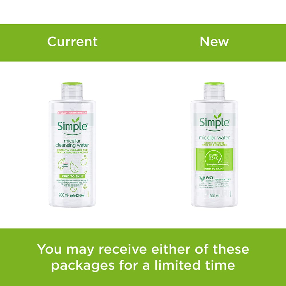 Simple Kind To Skin Micellar Cleansing Water 200 ml | Gently Removes Make-Up & Hydrates | For All Skin Types