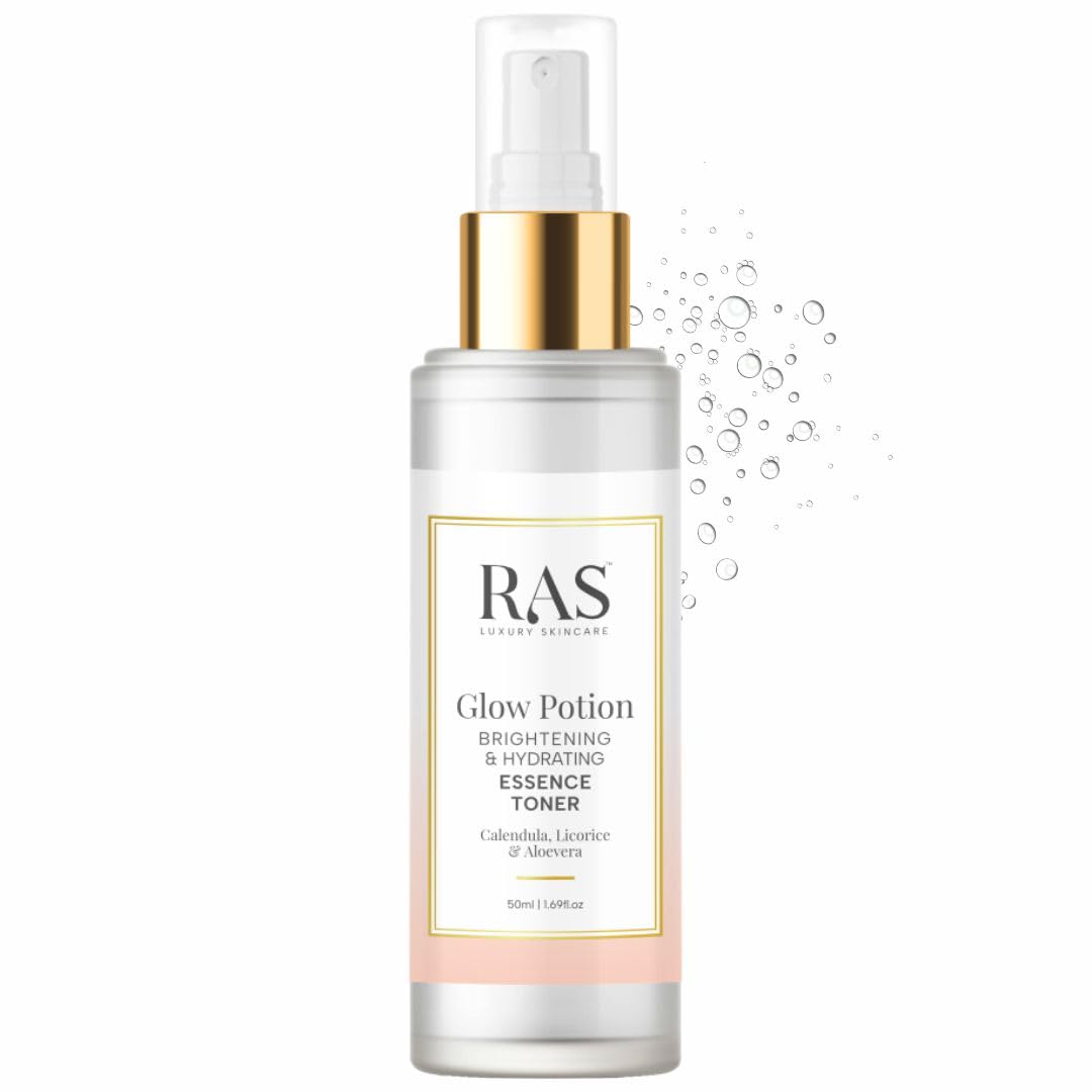 RAS Luxury Oils Glow Potion Essence Toner | Alcohol Free Face Mist | Hydrating & Plumping | With Hyaluronic Acid, Licorice & Niacinamide | Deeply, Soothes Redness & Inflammation | Evens Skin-tone | Vegan, 50ml