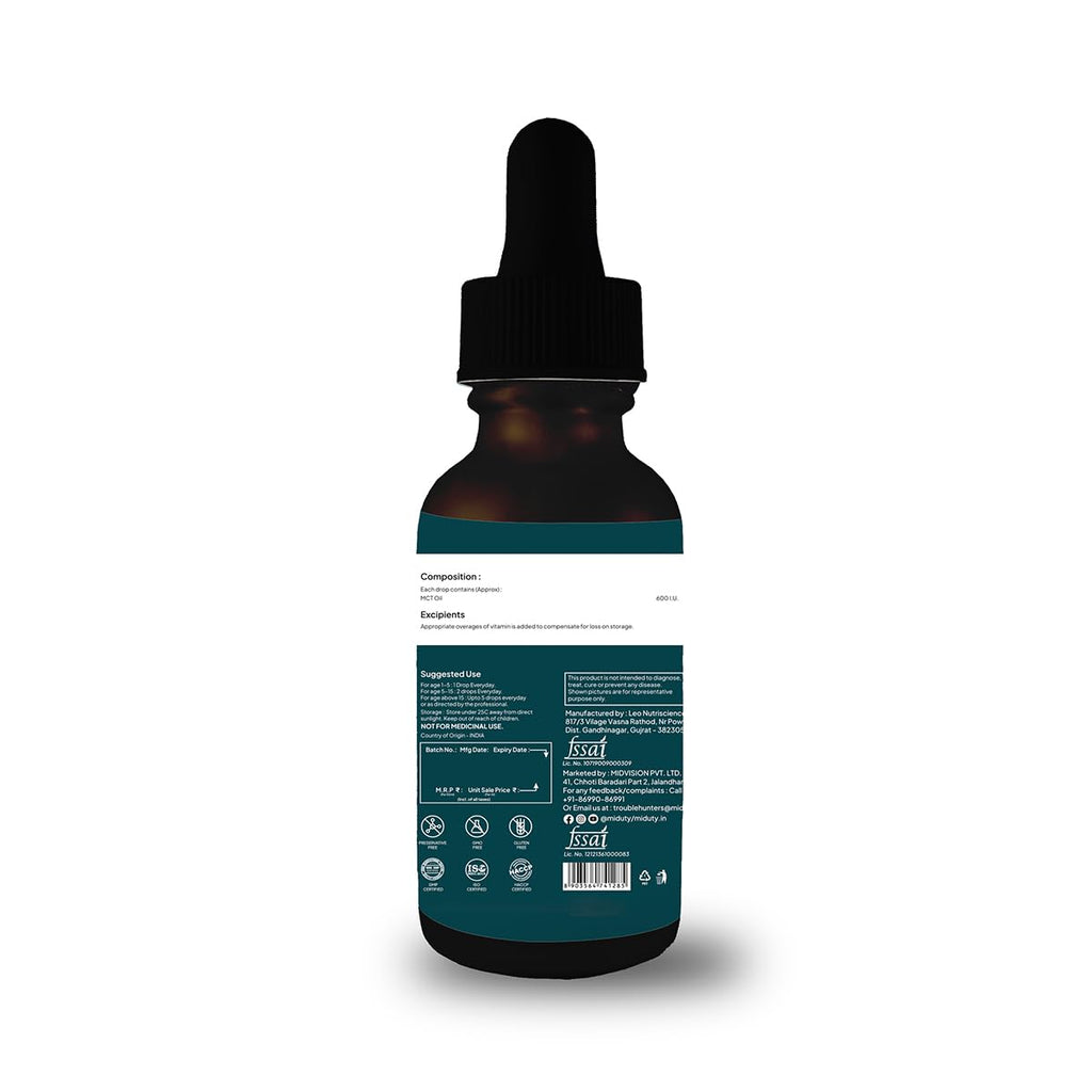 Miduty by Palak Notes Coco D3, MCT Oil, Medium Chain Triglycerides, Vitamin D3 for Strong Bones & Immunity D3 Drops, Coco D3 Pack - 50ml