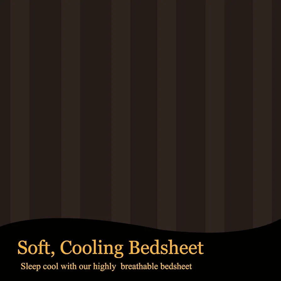 Fresh From Loom 240 TC Satin Striped Elastic Fitted Bed Sheets King Size Bed with Two Pillow Cover Multicolor Dark Coffee