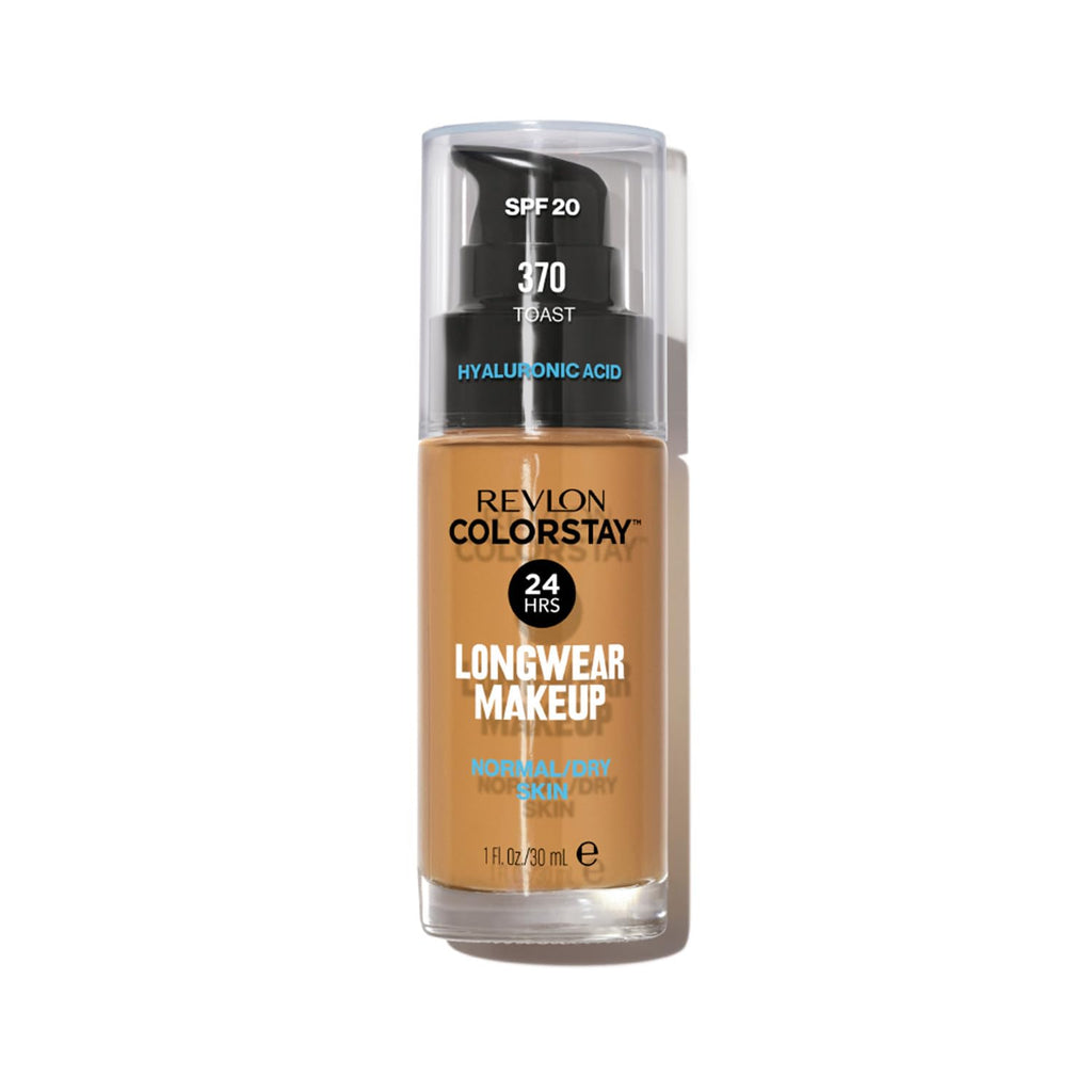 Revlon Liquid Foundation, ColorStay Face Makeup for Normal and Dry Skin, SPF 20, Longwear Medium-Full Coverage with Matte Finish, Oil Free, Toast, 1 Ounce