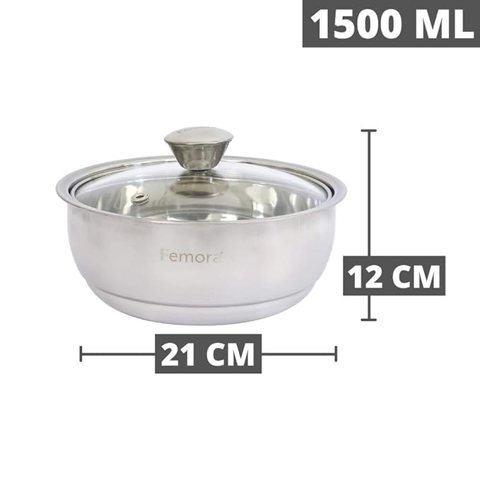 Femora Stainless Steel Double Wall Insulated Curry Server Curry Bowls | 1500 Ml | Set of 2 | Large Serving Size