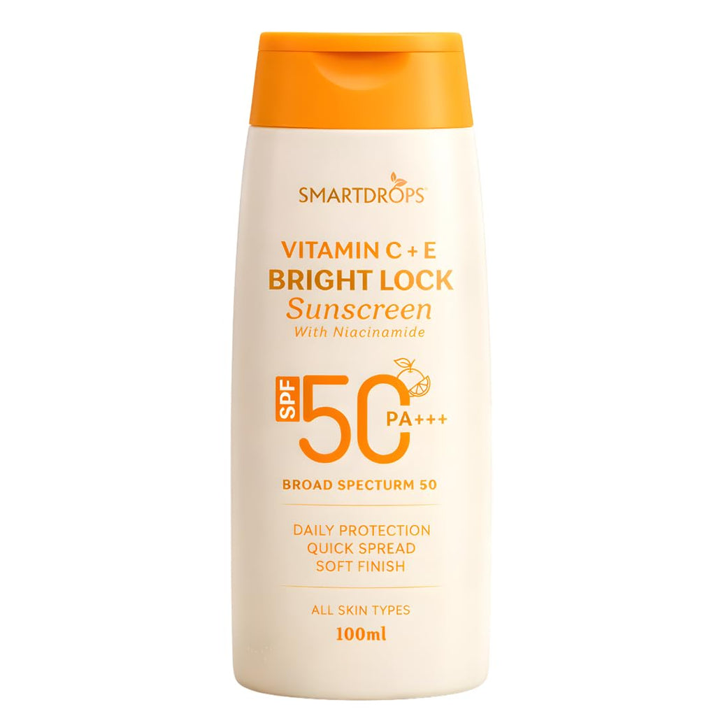Smartdrops Vitamin C + E Sunscreen SPF 50 PA+++ With Niacinamide Daily Use Face & Body Sun Protection Lotion Soft Finish Quick Spread Formula For All Skin Types 100ml (Pack-1)
