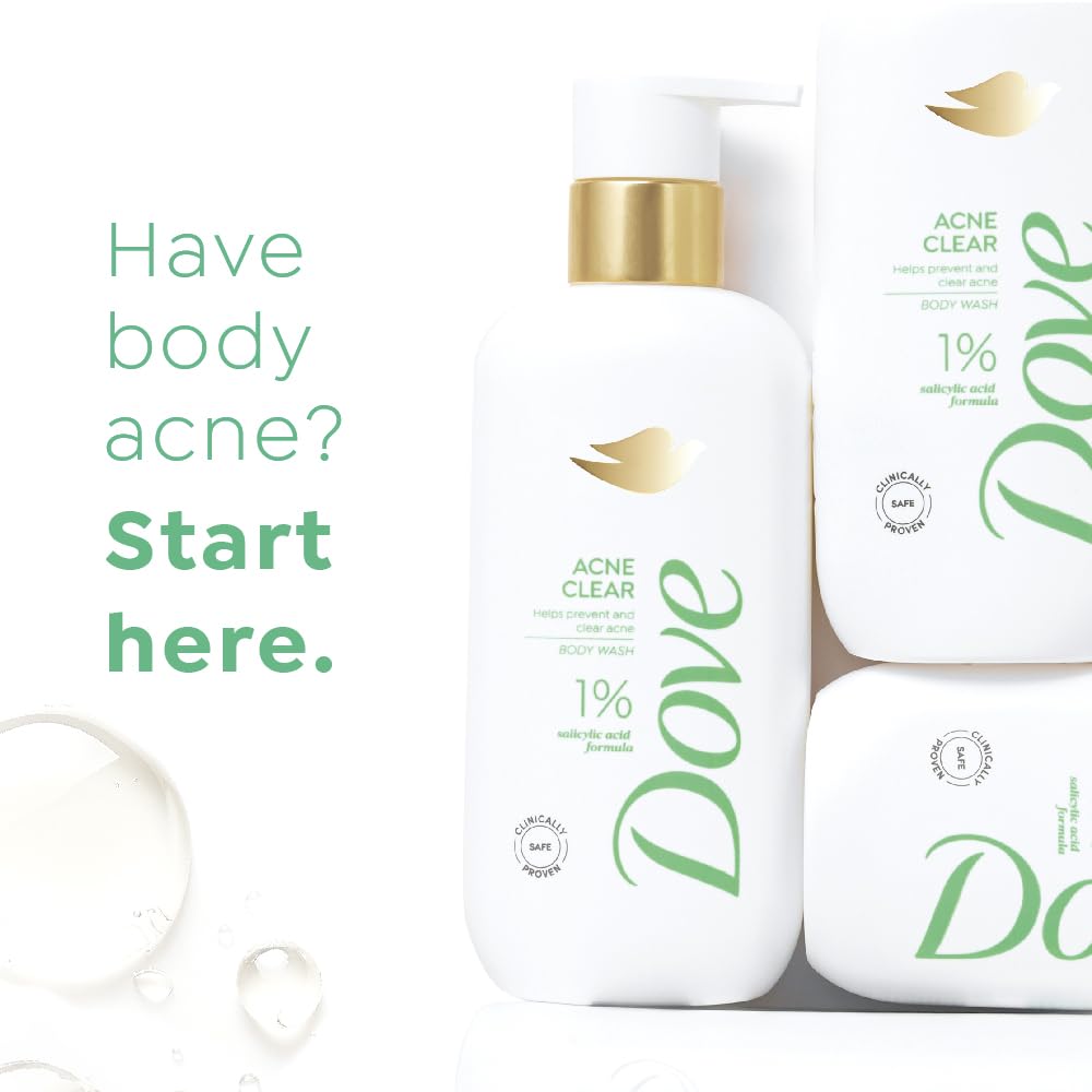 DOVE Acne Clear Serum Body Wash, 300 ml, for Clearer Skin, with 1% Salicylic Acid, Reduces Blemishes and Breakouts, Sulfate-Free, Dermatologist Approved