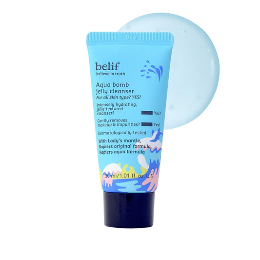 Belif Aqua Bomb Jelly Cleanser 30ML | Hydrating & Gentle Face Wash | Korean Skincare | Makeup Remover for All Skin Types | Vegan & Dermatologically Tested