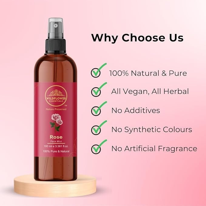 Wildflower Essentials Rose Water For Face Skin Body - 100 ml