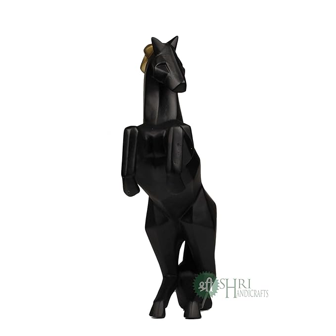 Indicast 11" Inch Abstract Black Charging Horse Sculpture Figurine Handicraft Home Desk Decor Geometric Resin Wildlife Statue | Black