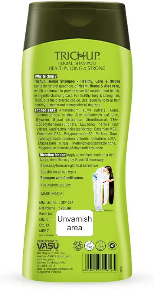 Trichup Healthy, Long & Strong Hair Shampoo with Aloe Vera, Neem & Henna - 200 ml